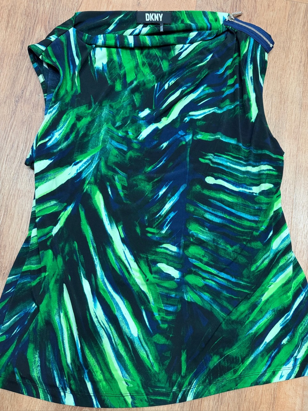 DKNY Women’s XL Green & Blue Abstract Print Sleeveless Top